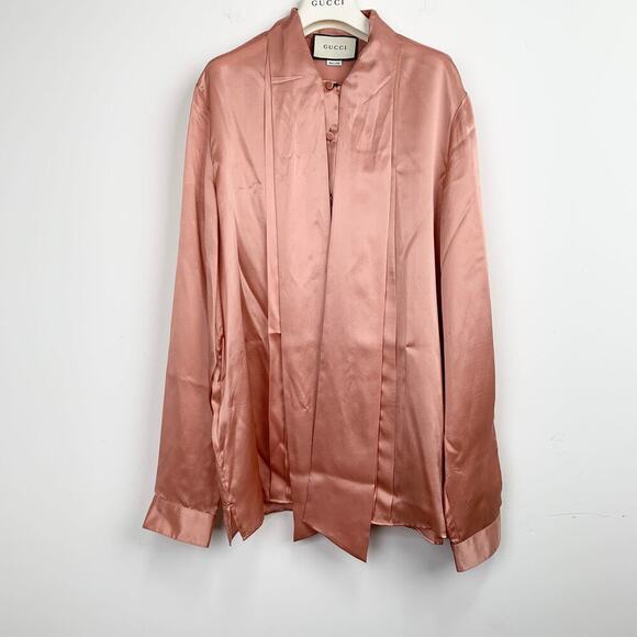 NWT Gucci Pink Satin Pussy Bow Blouse  Size 44 - Picture 5 of 15